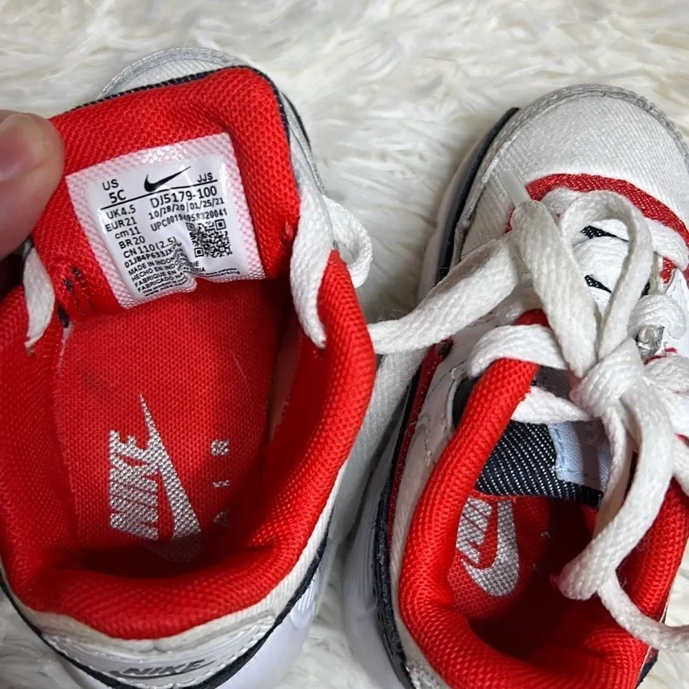 Nike Air Max 90 (TD) Toddlers Shoes USA Denim White-Chile Red-Navy DJ5179-100